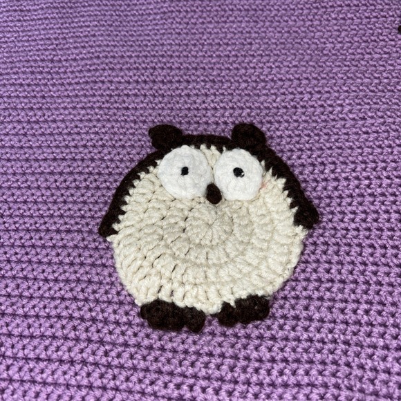 Hand Crocheted Purple With Owls Baby Blanket 41" X 41" - Picture 2 of 5